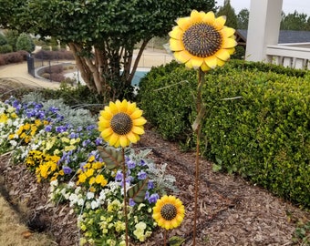 Flower Garden Yard Stake-Decorative Metal Sunflower Stake Spring Yard Art Decor For Outdoor Garden Patio Lawn Porch