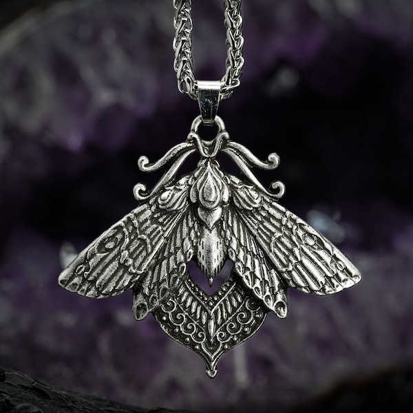 Moth Necklace - Gothic Jewelry - Hawk Moth - Gothic Necklace - Moth Jewellery - Witch Jewellery - Witchy Clothing - Occult Jewellery