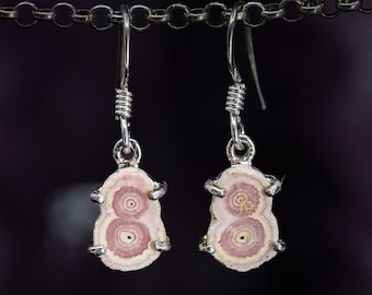 Fossil Earrings - Geology Gift - Rhodochrosite Earrings - Raw Stone Earrings  - Rhodochrosite Jewelry - Pink Rhodochrosite - Unique Earrings