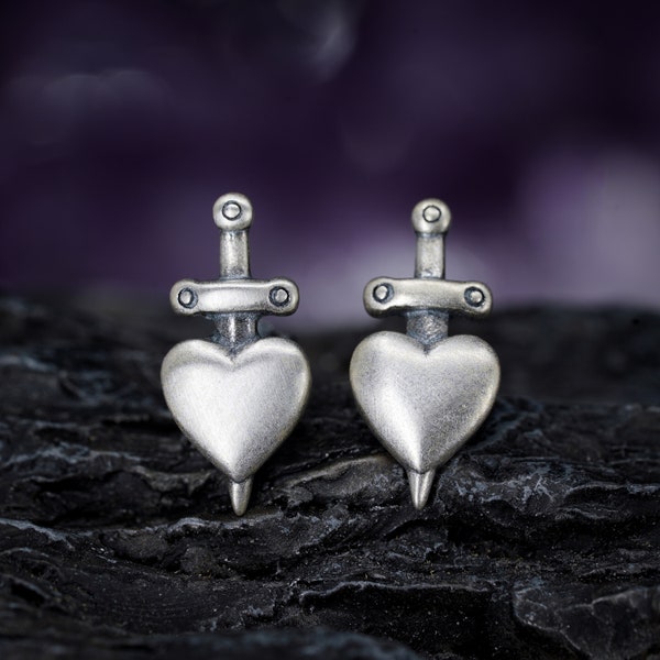 Heart Shaped Earrings - Halloween Jewelry - Small Heart Sword Earrings -  Love Jewelry - Witchy Earrings - Gothic Earrings - Gothic Charm