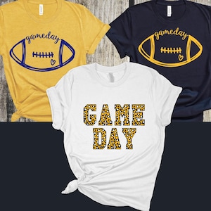 Game Day Football Tees, Gold, Navy, and White - Support your favorite High School or College Football Team -Custom Bella Canvas 3001 Tee
