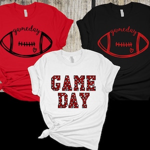Game Day Football Tees, Red, Black and White - Support your favorite High School or College Football Team -Custom Bella Canvas 3001 Tee