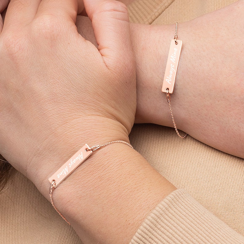 Always Mine Perfect Engraved Silver Bar Chain Bracelet