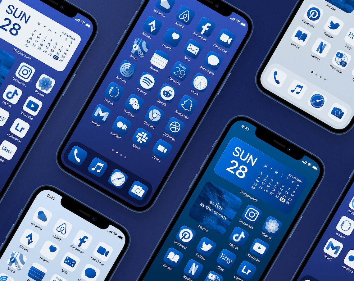 300 Ocean Blue Ios 14 App Icons Pack for Iphone and Ipad Etsy