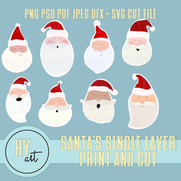 CLEARANCE!! Santa Faces Print and Cut PNG and SVG cut file Commercial use Christmas