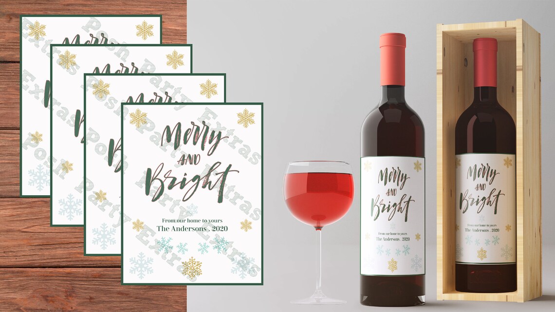 Personalised Christmas Wine Bottle Labels Wine Label Etsy Canada