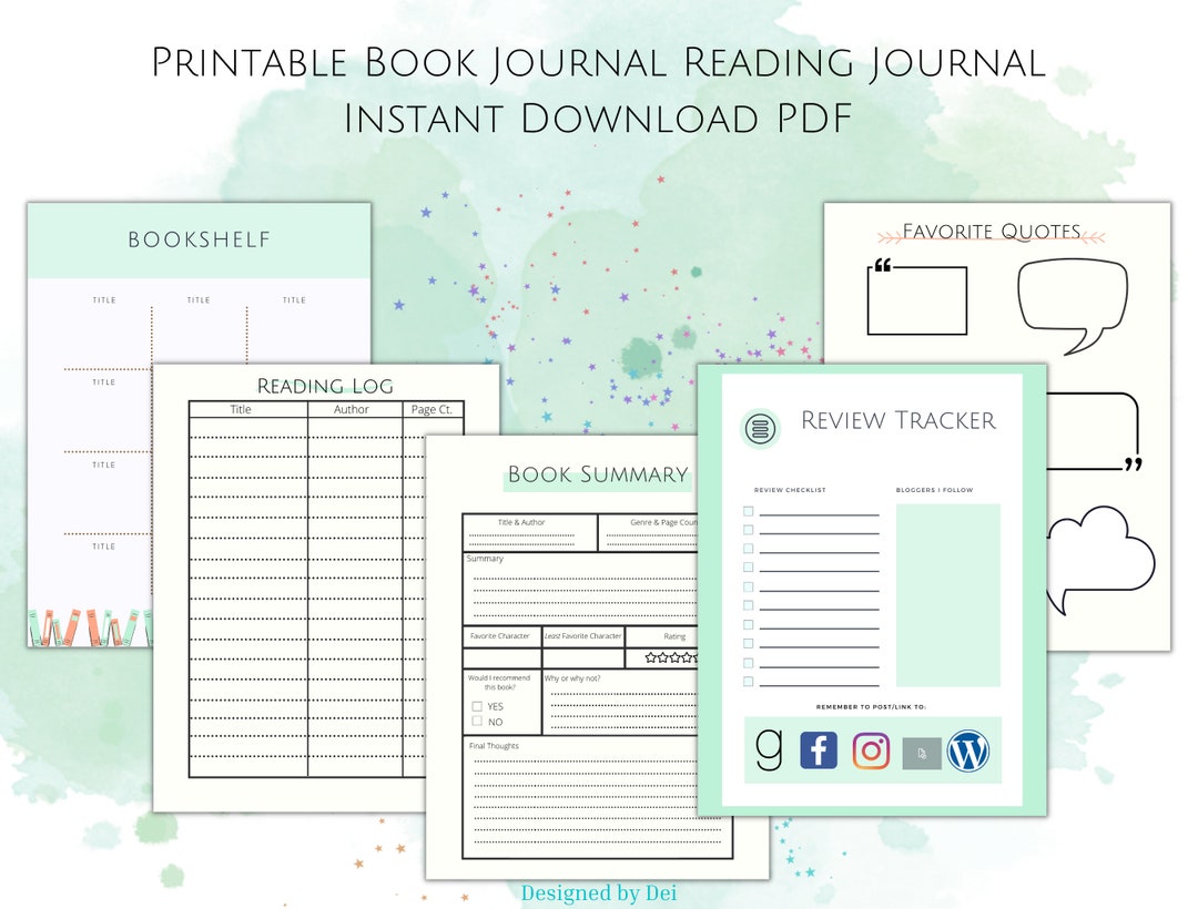 Printable Book Journal Reading Journal Instant Download PDF Etsy