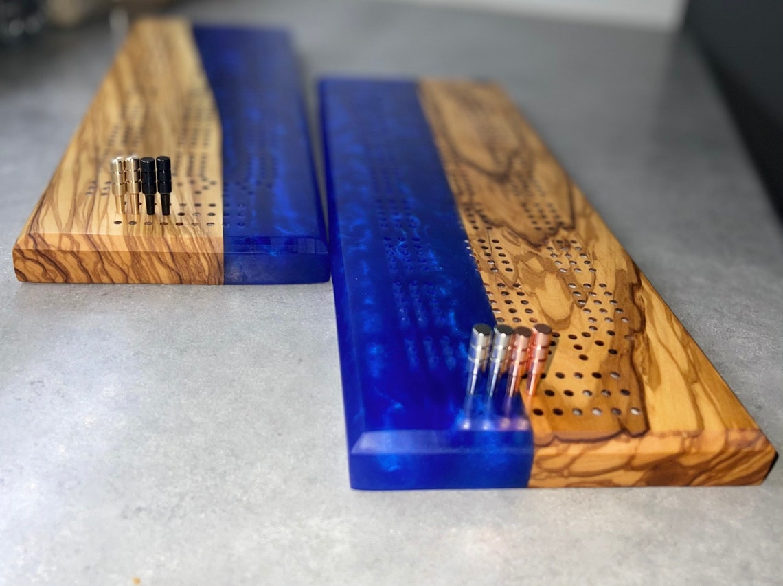 Cribbage Board Epoxy and Italian Olive Wood Etsy