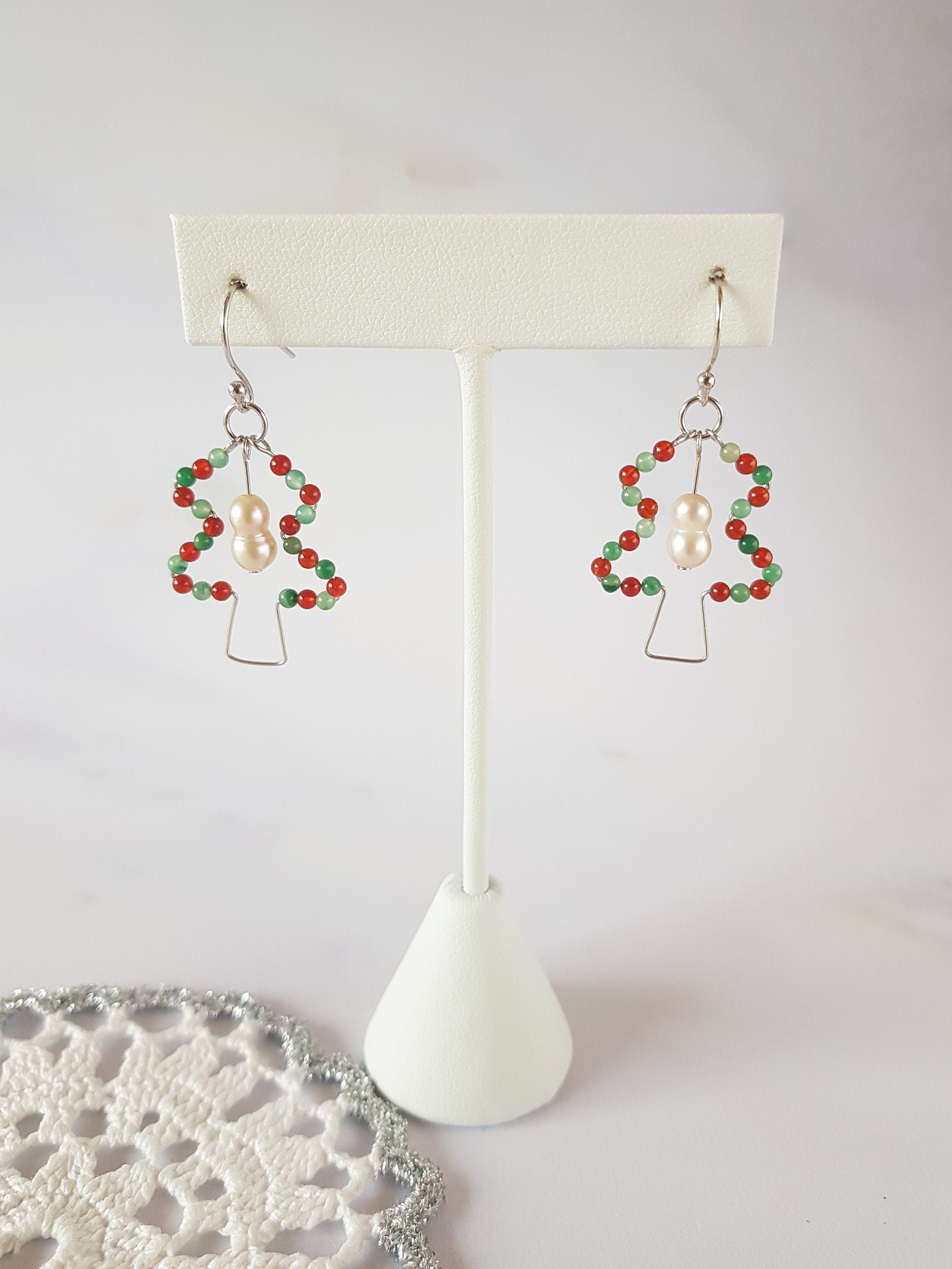 Christmas Tree Drop Earrings With Real Gemstone and Genuine Etsy UK