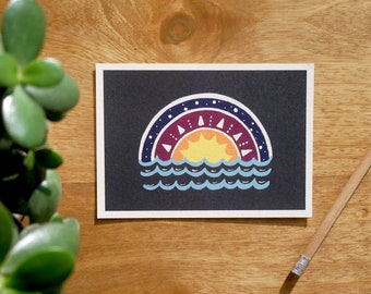 Postcard, Decorative Illustration, Minimalist Illustration, Colorful, Sunset, Summer, Eco-Friendly Paper