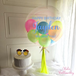 Neon DIY FULL Kit Balloon,24&quot; Personalized Balloon,PVC balloon+miniballoons+Vinyl Decal+Balloonstand+Ribbon+Tassel,Clear Balloon