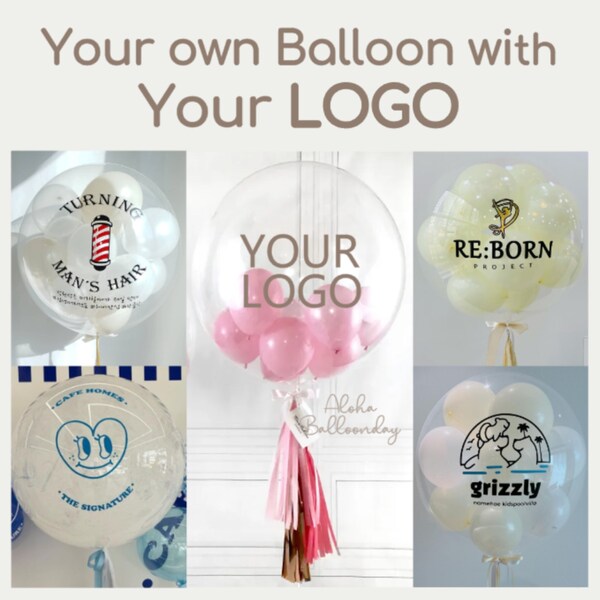 Custom Logo + Choose Your Own Colors! DIY 24"Bubble balloon KIT  | Logo sticker + Clearballoon + Mini balloon + Tassel + Bow + Balloon Stand