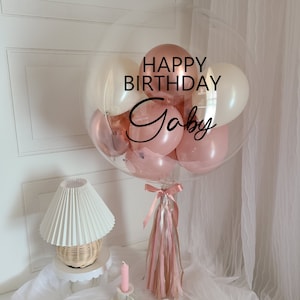 Chrome Rosegold DIY FULL Kit Balloon,24&quot; Personalized Balloon,PVC balloon+miniballoons+Vinyl Decal+Balloonstand+Ribbon+Tassel,Clear Balloon