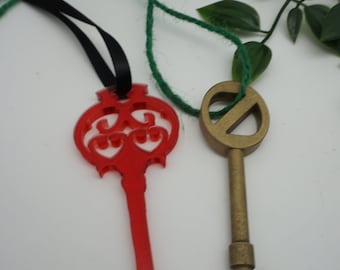 Oz inspired - 2 keys with ribbon set - larger new version -Key to Oz & Dorothy's key - hand painted - free shipping worldwide