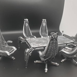 Giger inspired COMPLETE SET Table & 6 Chairs Capo Chair EXTREMELY rare Harkonnen Dune inspired hand painted Free Tracking image 2