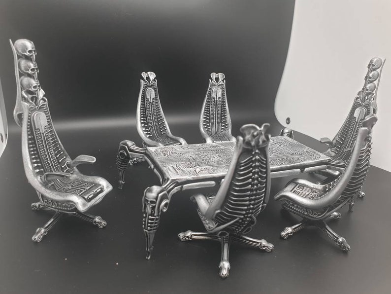 Giger inspired COMPLETE SET Table & 6 Chairs Capo Chair EXTREMELY rare Harkonnen Dune inspired hand painted Free Tracking image 2