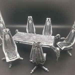 Giger inspired COMPLETE SET Table & 6 Chairs Capo Chair EXTREMELY rare Harkonnen Dune inspired hand painted Free Tracking image 1