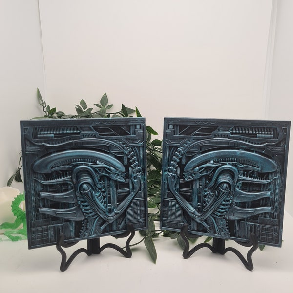 Xenomorph inspiriert Set türkis! Relief - Aufsteller oder Wandbilder - Alien&Giger inspiriert- Resin - 3-D-Druck - handbemalt -Free Tracking