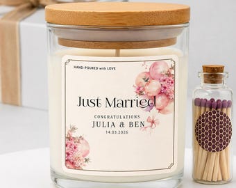 Personalized Soy Wax Candle, Hand-Poured, Vegan, Eco-Friendly, Wedding Gift