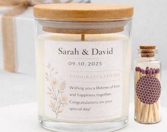 Personalized Soy Wax Candle, Hand-Poured, Vegan, Eco-Friendly, Wedding Gift