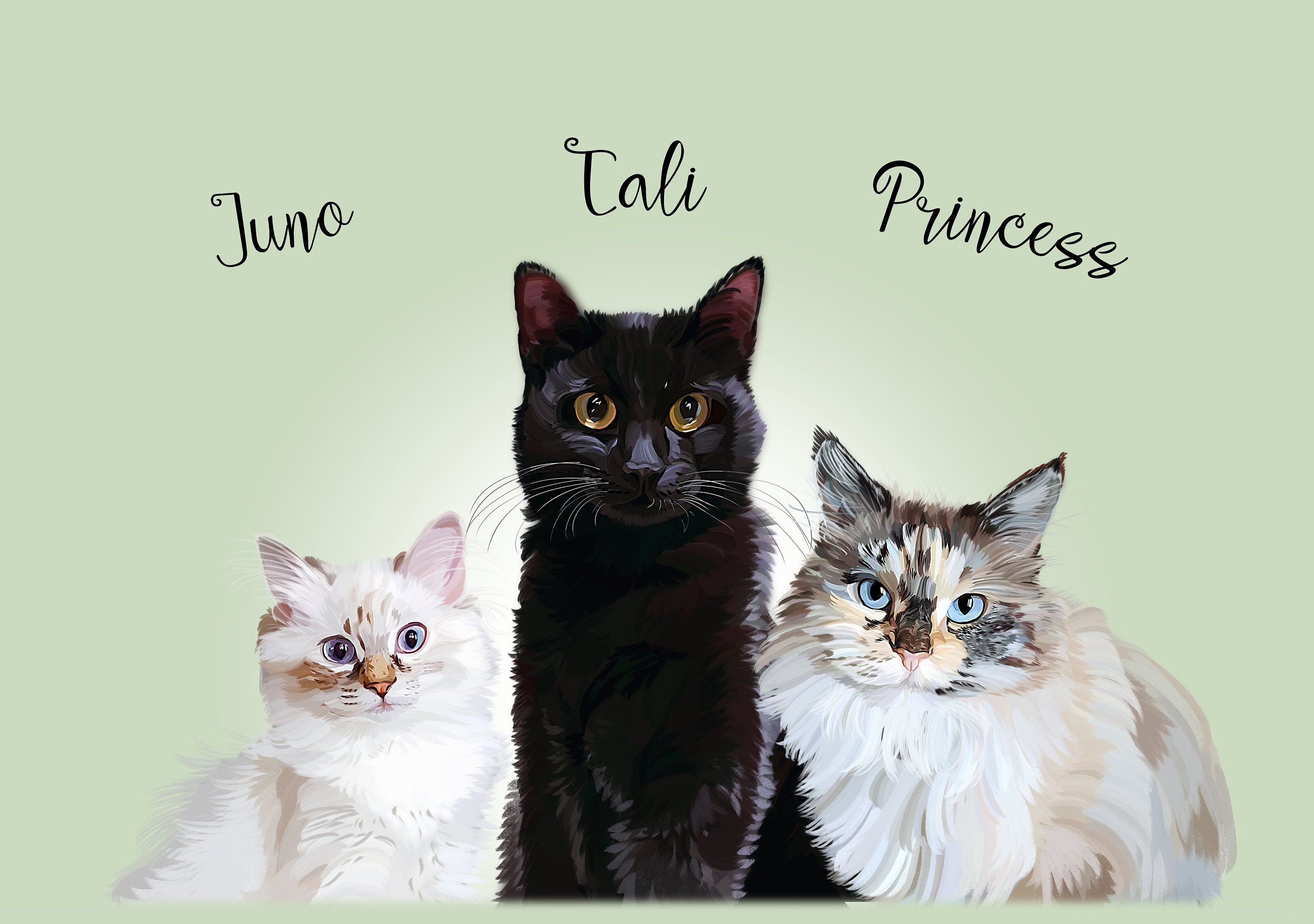 Multiple pet portrait custom Portrait from photo digital Etsy