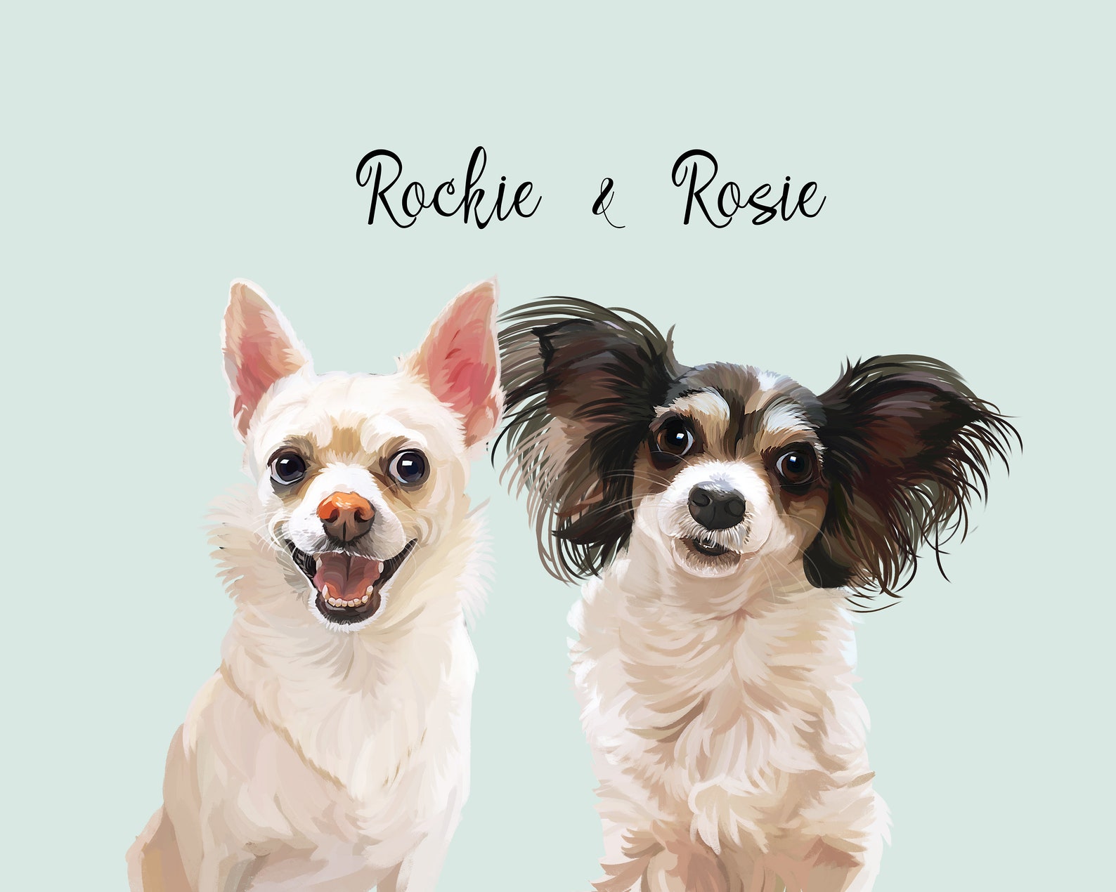 Multiple pet portrait custom Portrait from photo digital Etsy