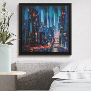 Futuristic Cityscape Digital Art, Neon Skyline Urban Print, Cyberpunk Wall Decor, Digital Download, Night City Lights, Modern Artwork