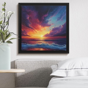Stunning Digital Ocean Sunset Print, Vibrant Beach Wall Art, Beautiful Coastal Landscape, High Resolution Downloadable Artwork