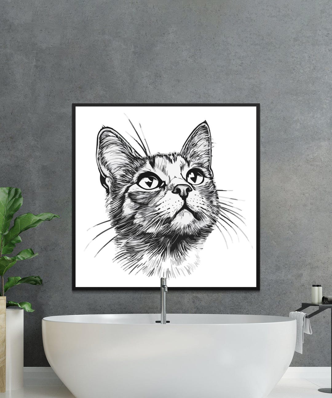 Cat Art Print Digital Download, Black and White Cat Illustration ...