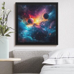 Stunning space digital artwork, Nebula galaxy wallpaper, Colorful cosmic print, Sci-fi digital art, Planet and starry sky decor