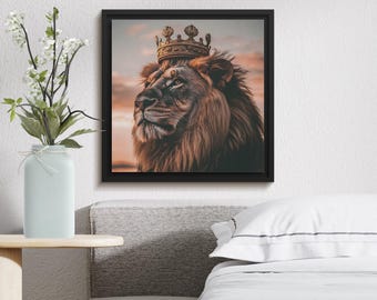 読書するライオン、デジタルアート、動物の肖像画、面白い動物のアート