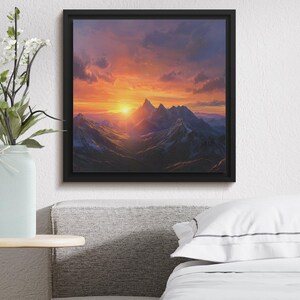 Majestic Mountain Sunset Digital Art Print, Scenic Landscape Wall Art, Vibrant Nature Artwork, Downloadable Home Decor