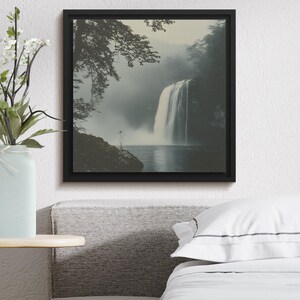 Serene Waterfall Digital Art Print, Nature Wall Decor, Waterfall Photography, Misty Forest Landscape, Tranquil Nature Scene