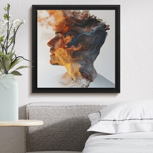 Abstract Digital Art Print, Surreal Smoke Face Wall Art, Modern Home Decor, Digital Download Artwork, Artistic Smoke Portrait, Unique Art