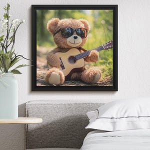 Cute Teddy Bear Playing Guitar Digital Art, Adorable Teddy Bear Wall Art, Kids Room Decor, Cute Animal Print, Nursery Wall Art