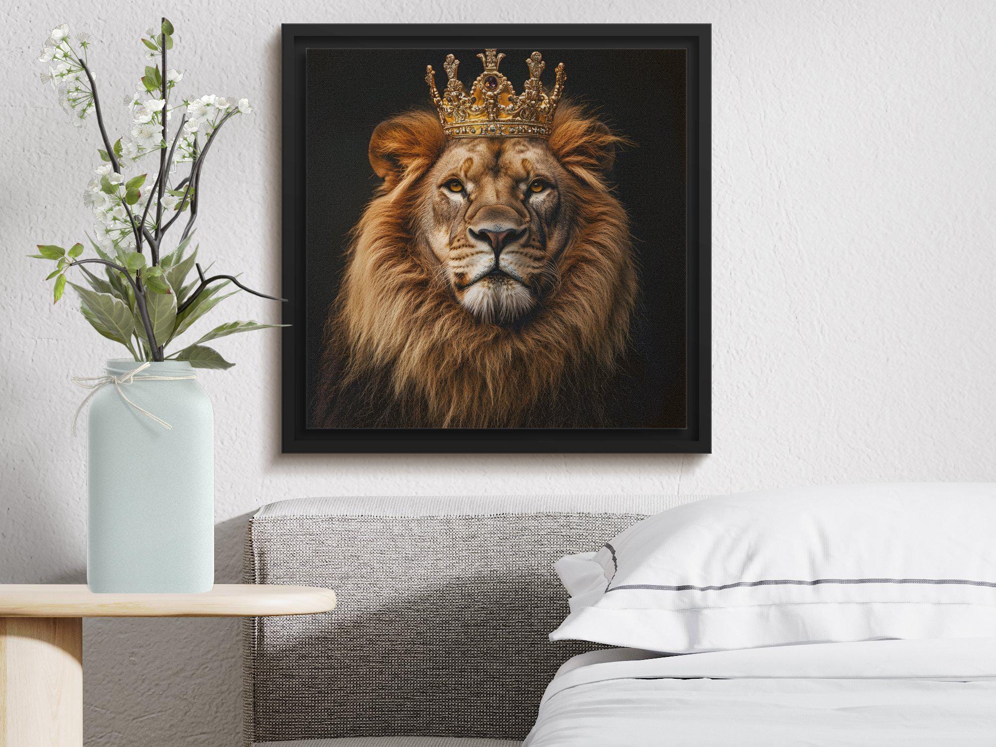 Majestic Lion With Crown Digital Art Print, Regal Lion Wall Art, King ...