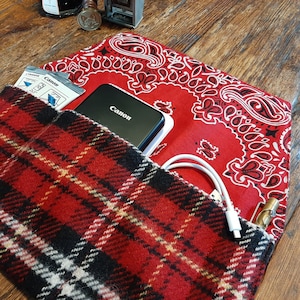 Gemütliche Druckerhülle mit Deckentasche, rot kariertes Stoffetui für Canon Ivy und HP Sprocket Fotodrucker oder Notebooks