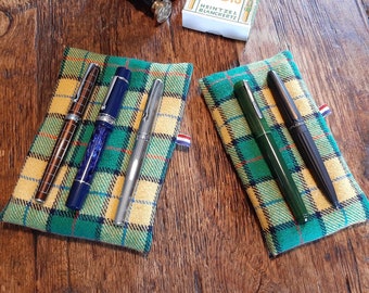 Pen cushion yellow and green checkered woolblend fabric, a comfortable fountain pen rest for your desk, pen pillow