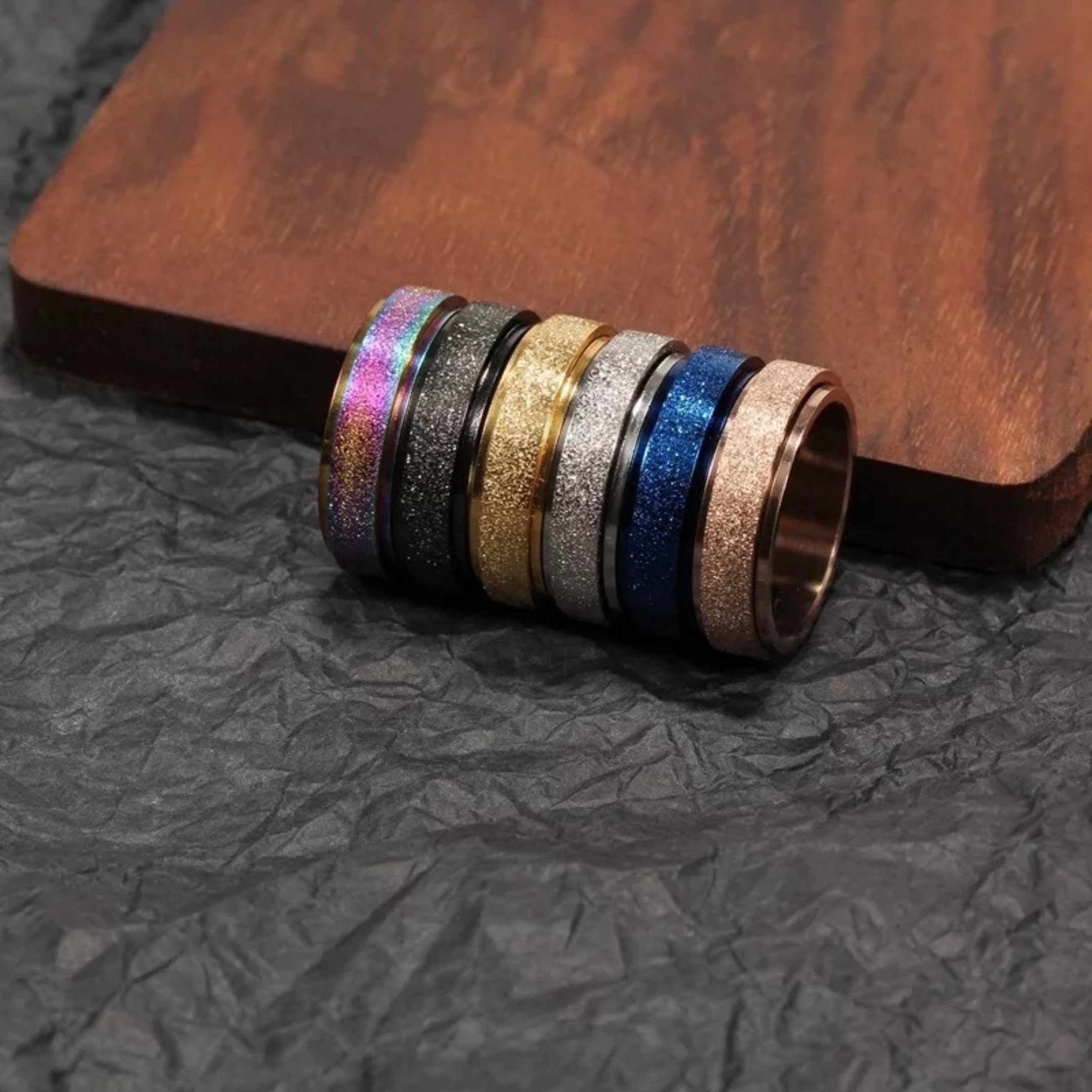 Anti Anxiety Fidget Spinner Ring - Sand Blasted Stylish Stainless Ste…