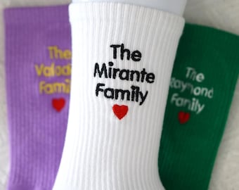 Custom Family Name Embroidered Socks, Christmas Gift