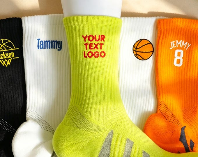 Custom Text Logo Basketball Socks, Cotton Team Sports Socks, Business Brand Party Favors