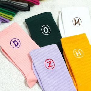 Custom Initial Embroidery Socks, Personalized Soft Cotton Crew Socks, Gift for Women, Team Socks, Wedding Party Gift