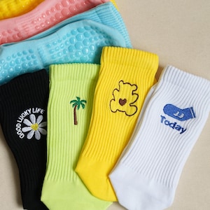 Custom Pilates Socks, Embroidery On Back Socks, Personalised Yoga Socks, Non Slip Trainer Women Socks, Creative Yoga Gift, Gift for Mom