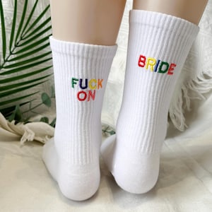 Custom Text Embroidery Socks, Soft Cotton Crew Socks, Rainbow Text Socks, Embroidery On Back Socks, Wedding Party Socks, Christmas Gift