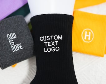 Custom Text Logo Embroidered Unisex Socks, Bridesmaid Gift