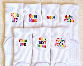Custom Embroidered Yoga Socks: Rainbow Pilates Non-Slip Cotton Socks
