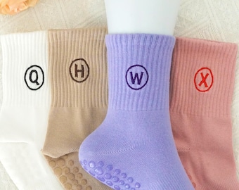 Custom Initial Pilates Socks: Embroidered Cotton Yoga Grip Socks