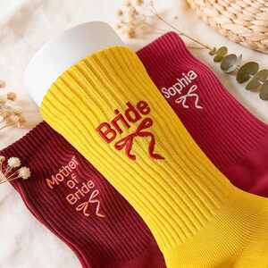 Custom Embroidered Bow Yoga Socks, Brides Socks, Bachelorette Gifts