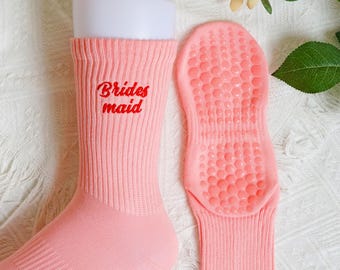 Custom Bridesmaid Cotton Socks, Non-Slip Pilates Socks
