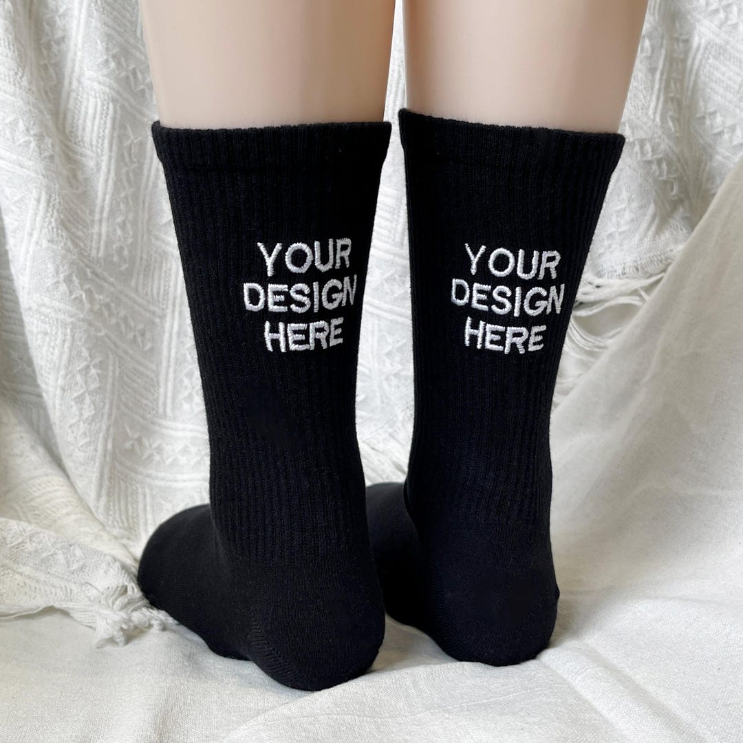 Custom Embroidered Cotton Socks: Personalized Text & Logo Gift - Etsy
